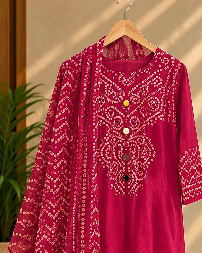 Rani Pink Bandhej Suit Set